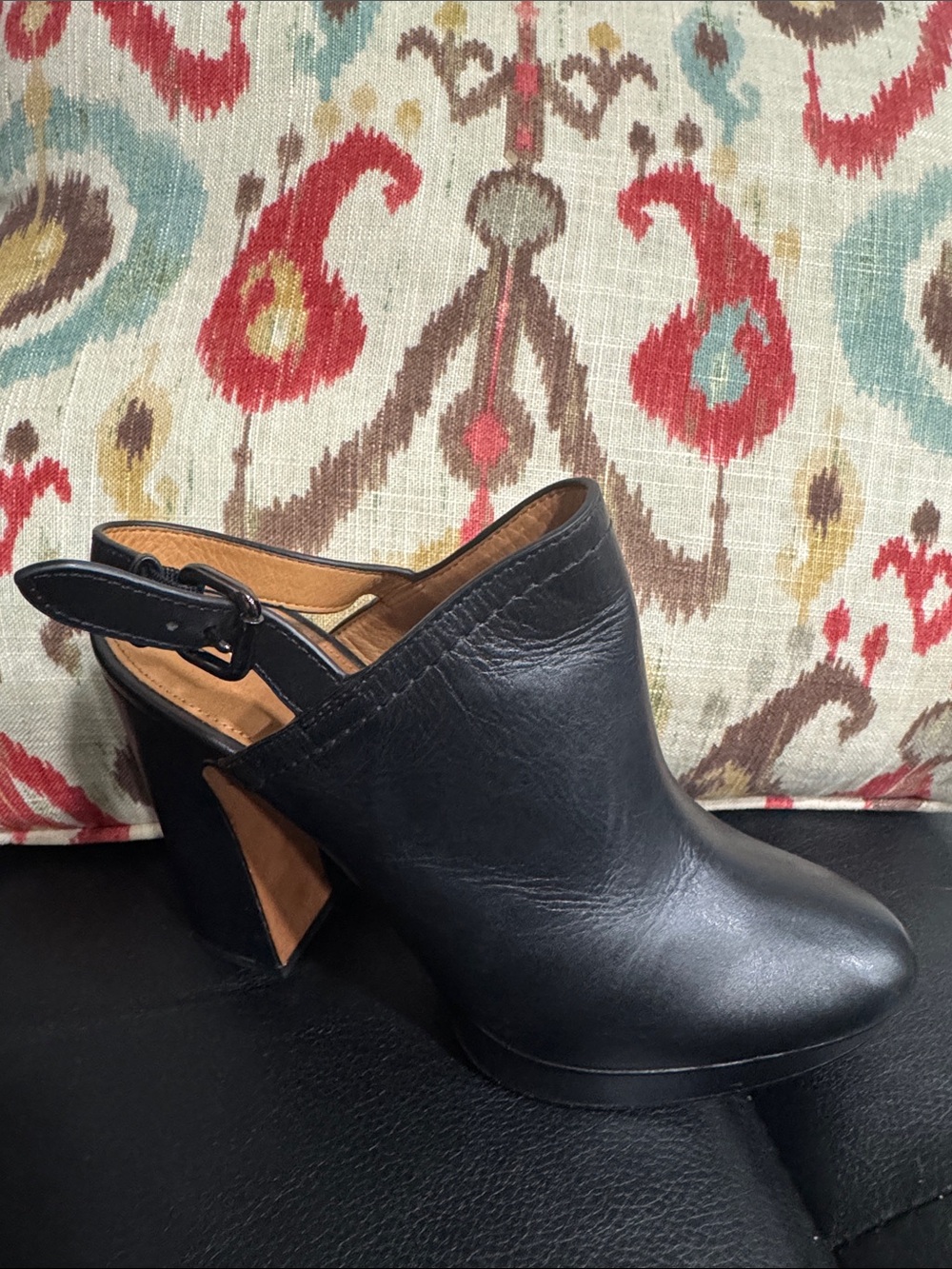 Coach Black Leather Slingback Block-Heel Mule